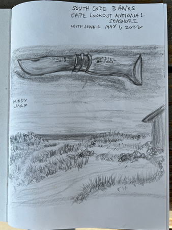 My drawing of my knife and our view from the screen porch